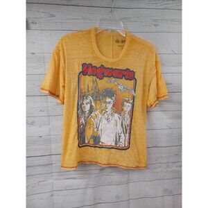 Harry Potter Womens Short Sleeve Burnout Yellow Crop Top Shirt Sz S